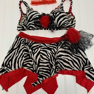 Zebra Velour Red Accents 2 pc Solo Dance Costume 32A XS Child Large